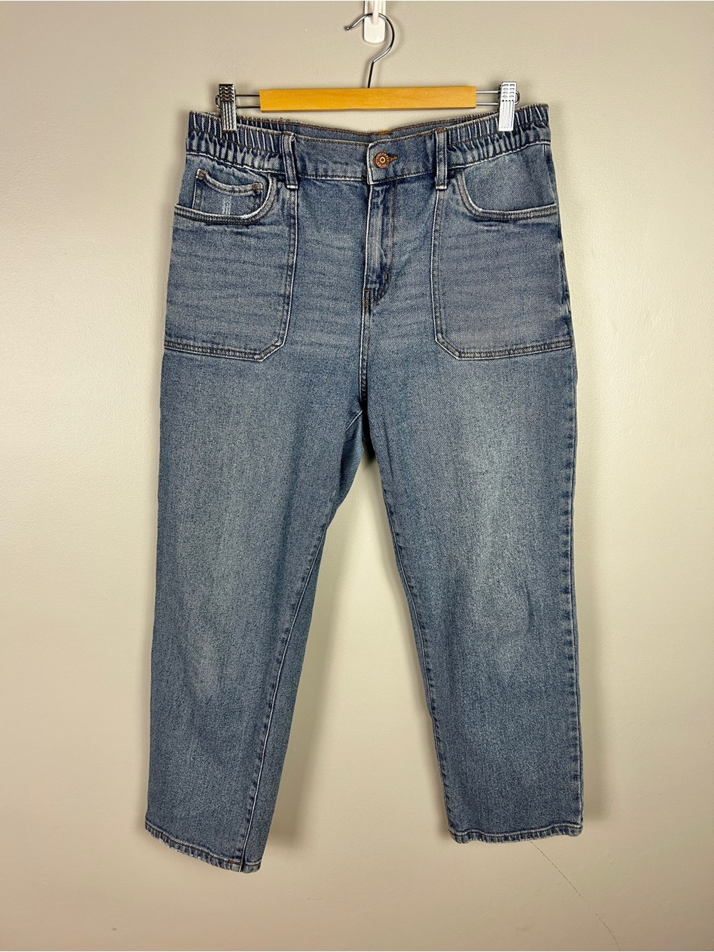 SINCERELY JULES Utility Straight Leg Jeans Blue Stretch 30 Elastic Waist